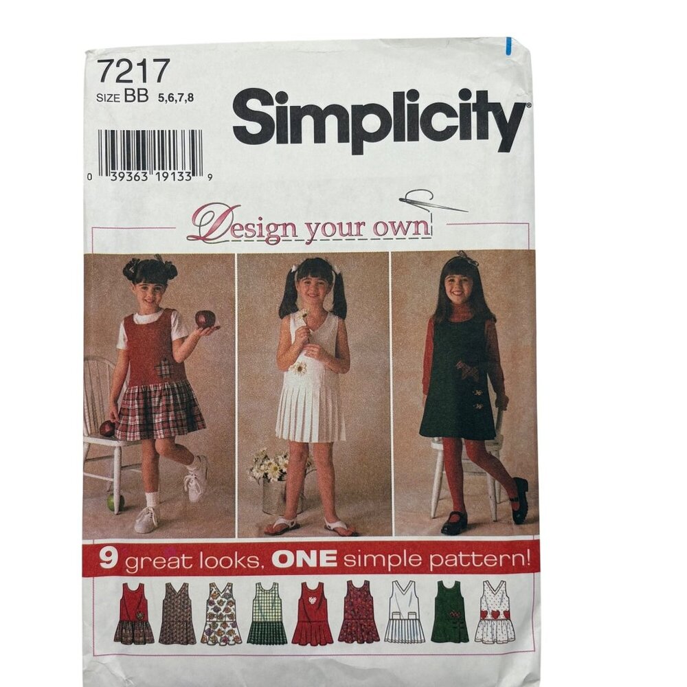Simplicity 7217 Girls Jumper & Dress Sewing Pattern Sizes 5-8
